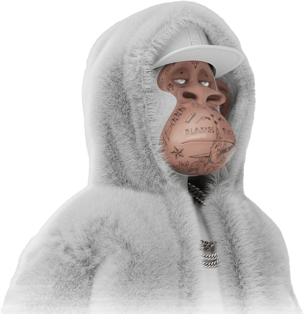 hapebeast nft of an ape wearing a winter jacket